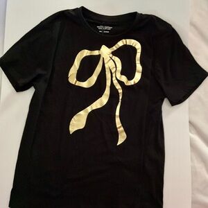 Cynthia Rowley Black Metallic Bow T-Shirt. NEW